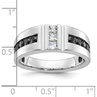 14K White Gold Men's Grooved Band Ring with Black and White Diamonds - 0.16 Carats Total Diamond Weight by IBGoodman