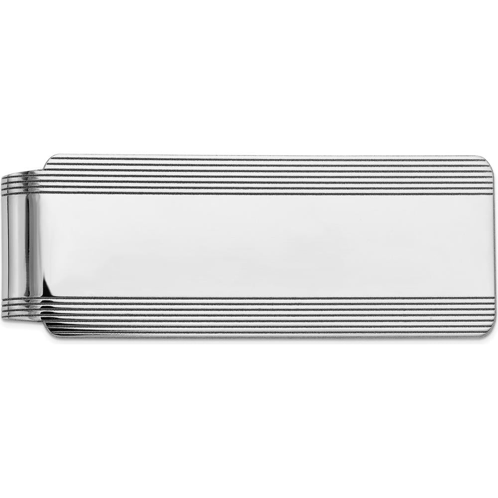 14K White Gold Men's Grooved Money Clip with Polished Rhodium Finish by Oro Pregiato