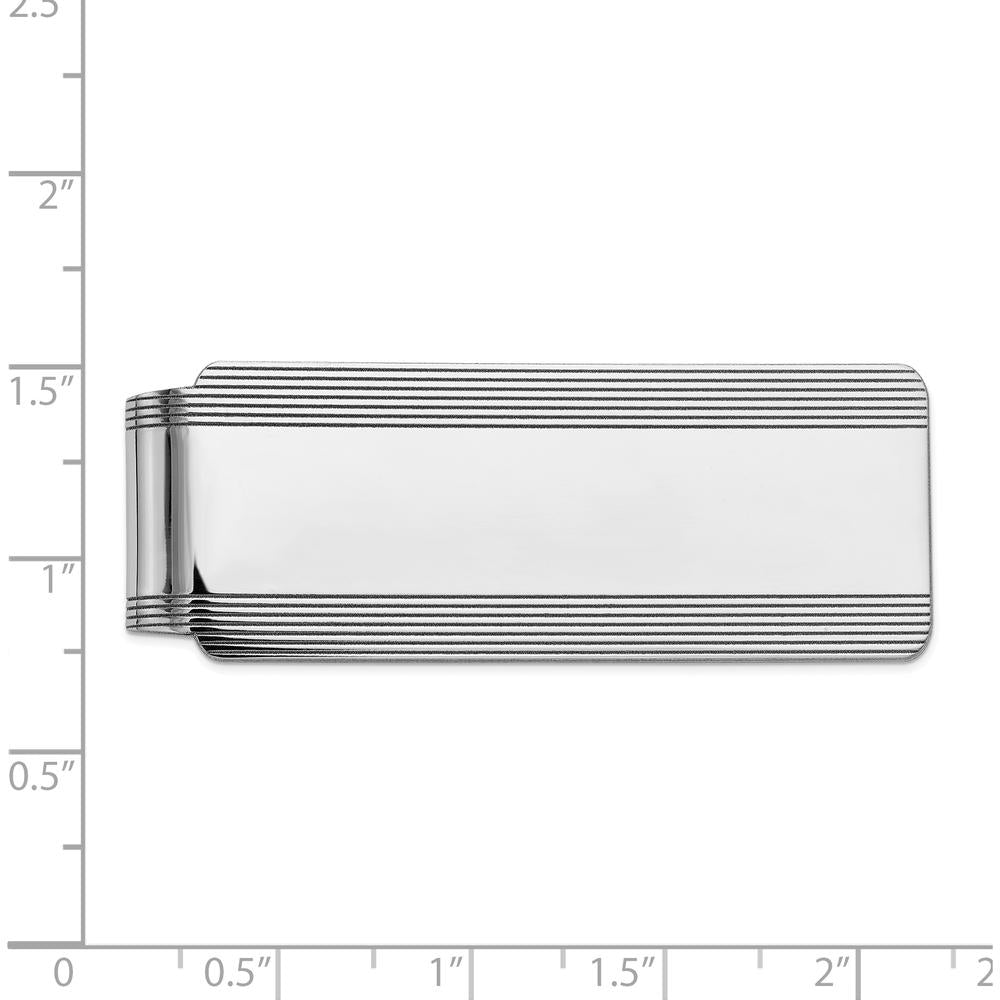 14K White Gold Men's Grooved Money Clip with Polished Rhodium Finish by Oro Pregiato