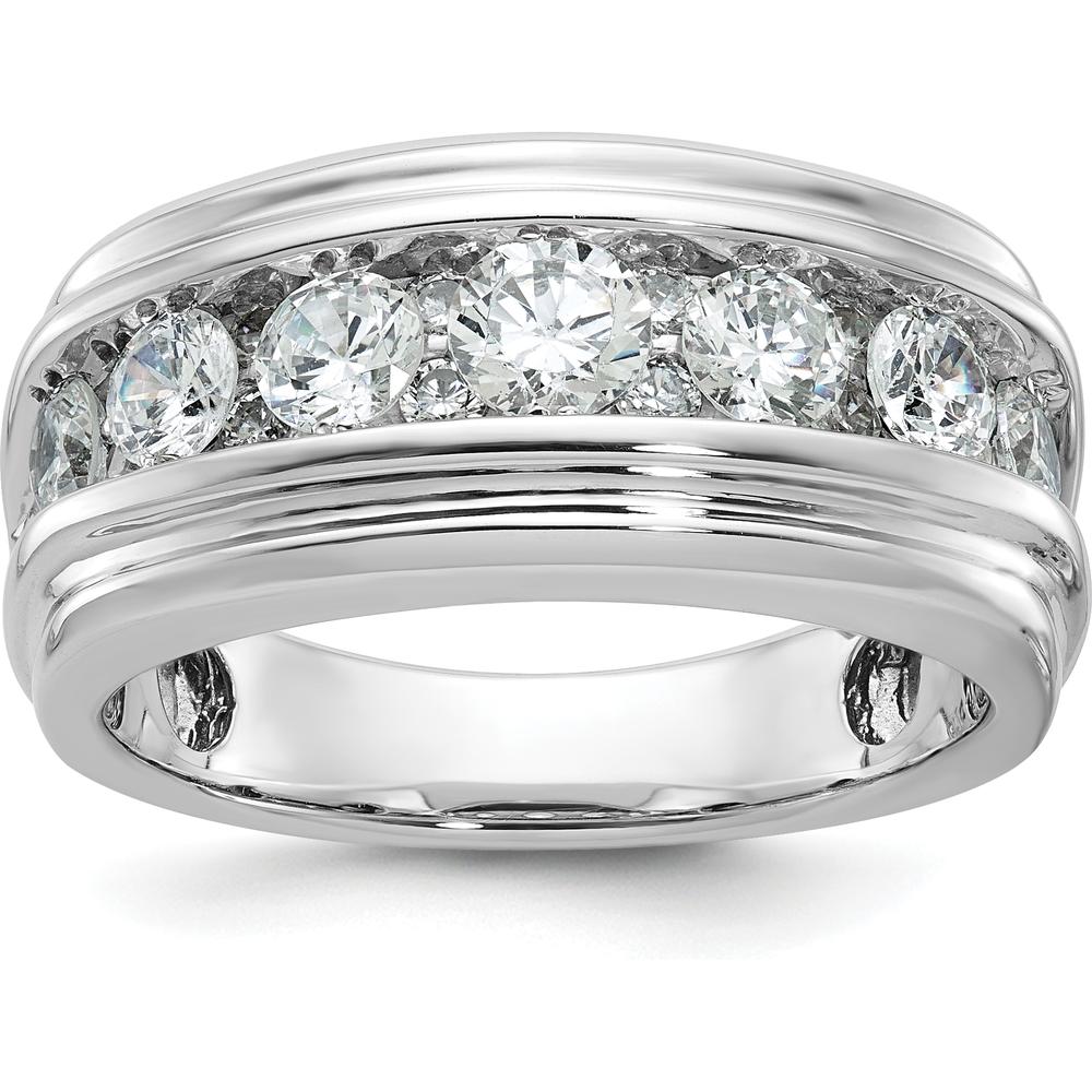 14K White Gold Men's Grooved Polished Ring Mounting - Customizable by IBGoodman