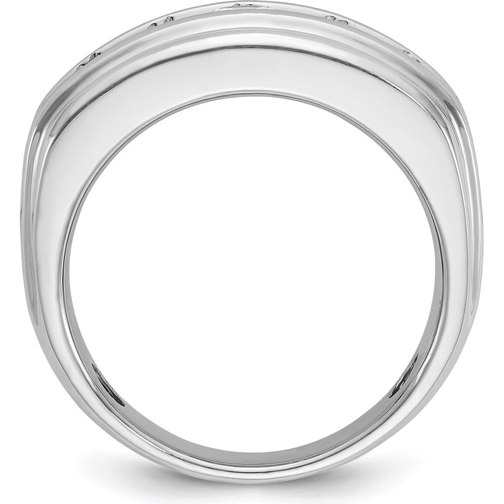14K White Gold Men's Grooved Polished Ring Mounting - Customizable by IBGoodman