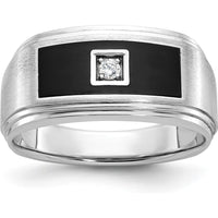 14K White Gold Men's Grooved Satin Ring with Square Diamond - 0.25 Carats Total Diamond Weight by IBGoodman