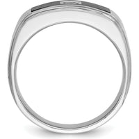 14K White Gold Men's Grooved Satin Ring with Square Diamond - 0.25 Carats Total Diamond Weight by IBGoodman