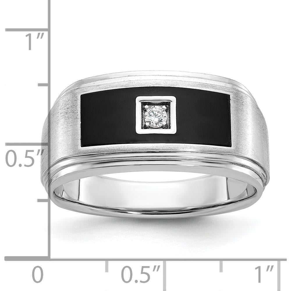 14K White Gold Men's Grooved Satin Ring with Square Diamond - 0.25 Carats Total Diamond Weight by IBGoodman
