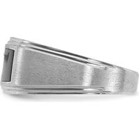 14K White Gold Men's Grooved Satin Ring with Square Diamond - 0.25 Carats Total Diamond Weight by IBGoodman
