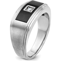 14K White Gold Men's Grooved Satin Ring with Square Diamond - 0.25 Carats Total Diamond Weight by IBGoodman