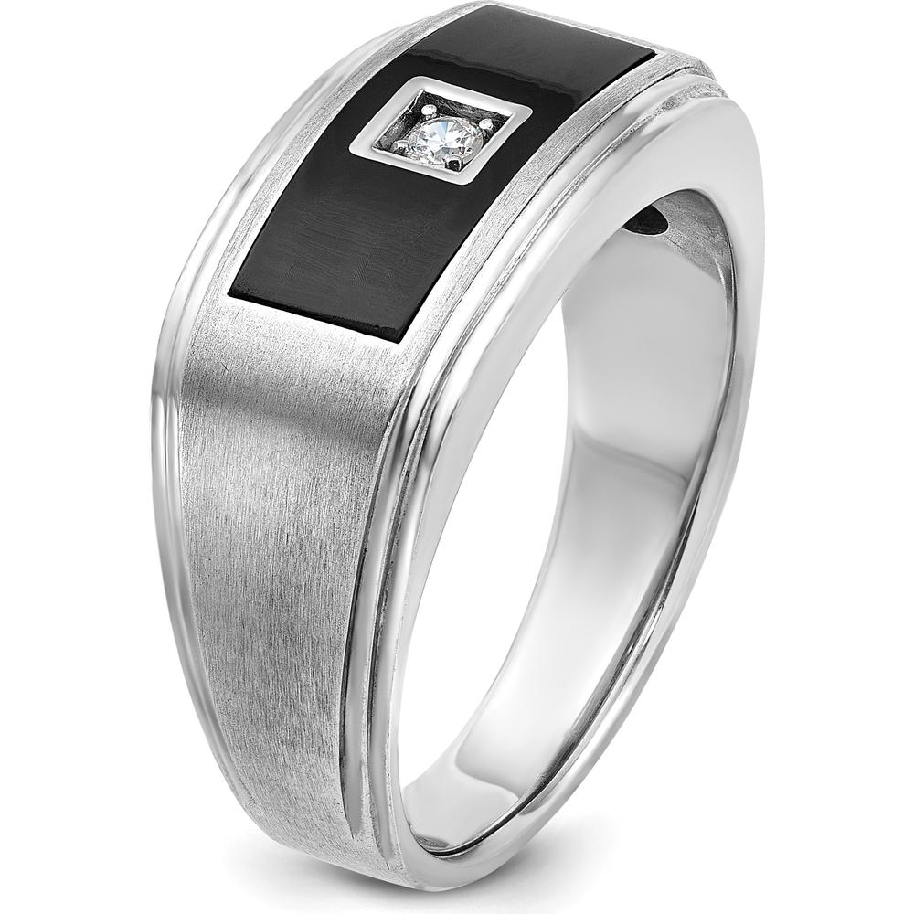 14K White Gold Men's Grooved Satin Ring with Square Diamond - 0.25 Carats Total Diamond Weight by IBGoodman