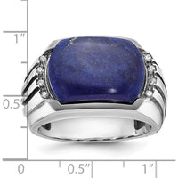 14K White Gold Men's Lapis Lazuli Ring with Diamond Accents and Black Rhodium Plating by IBGoodman