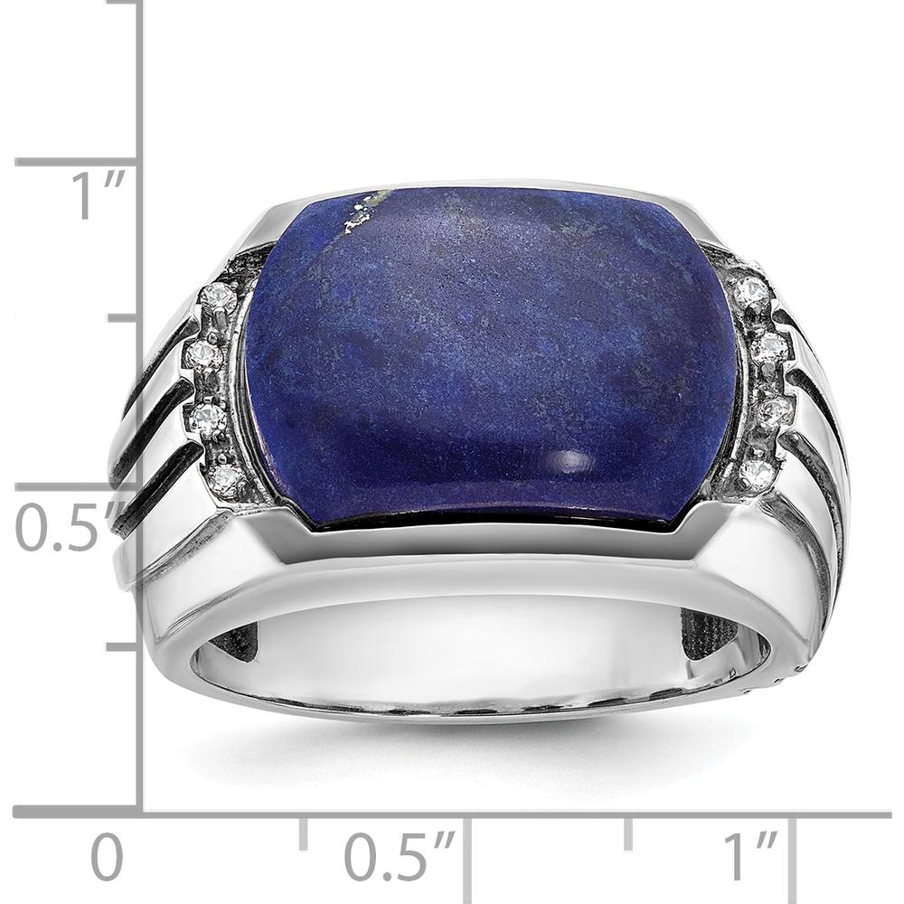14K White Gold Men's Lapis Lazuli Ring with Diamond Accents and Black Rhodium Plating by IBGoodman