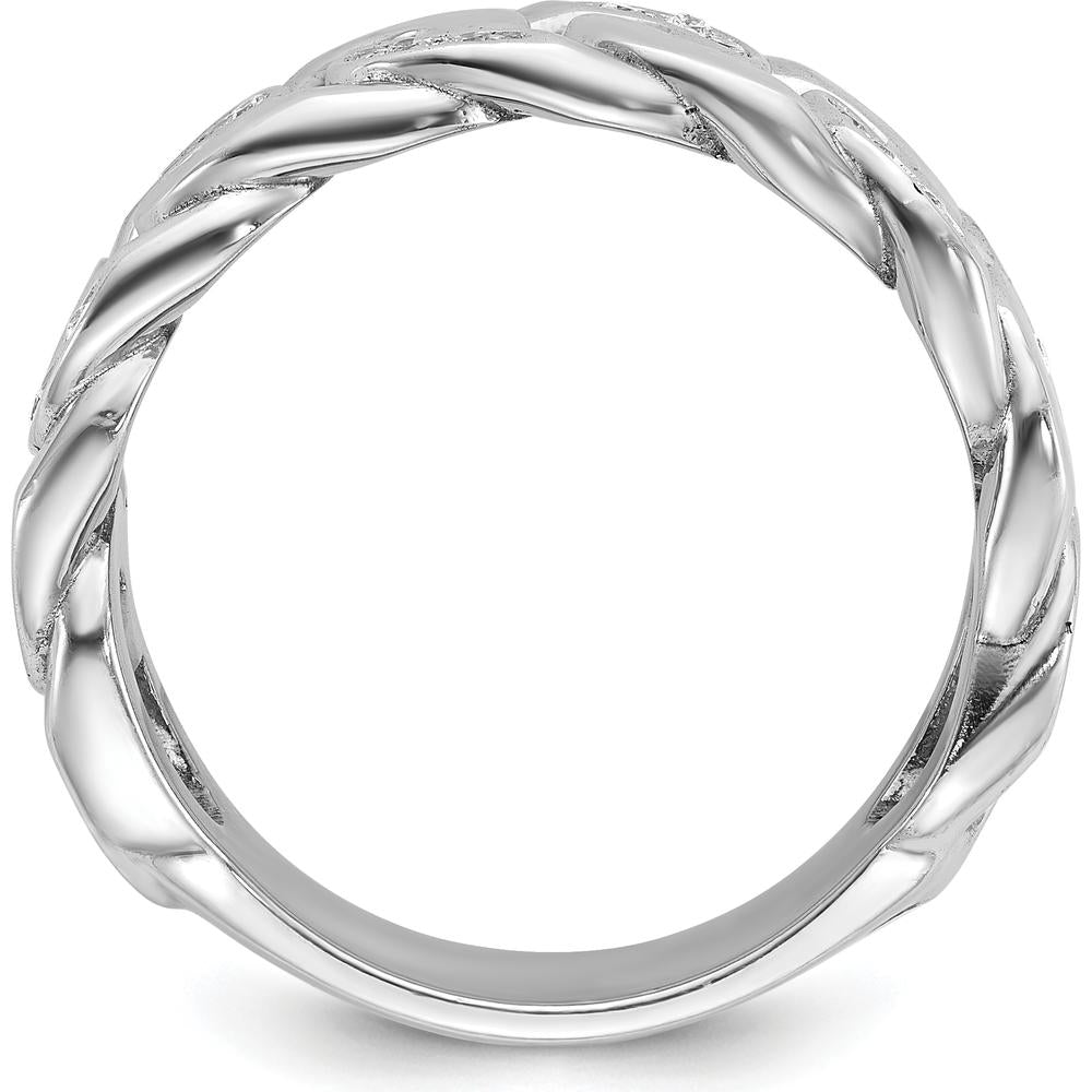 14K White Gold Men's Link Design Diamond Ring with 0.14 Carats Round Diamonds by IBGoodman