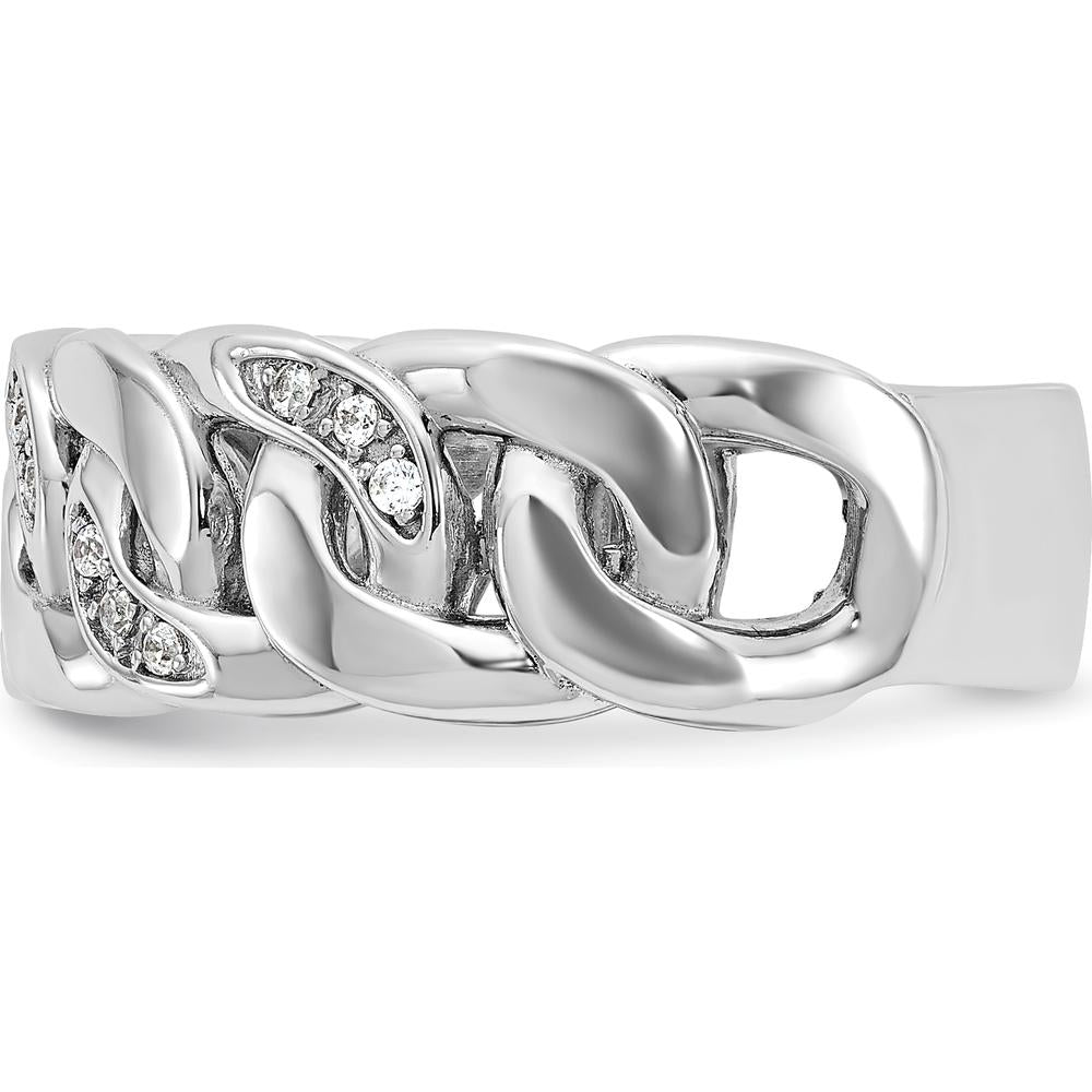 14K White Gold Men's Link Design Diamond Ring with 0.14 Carats Round Diamonds by IBGoodman