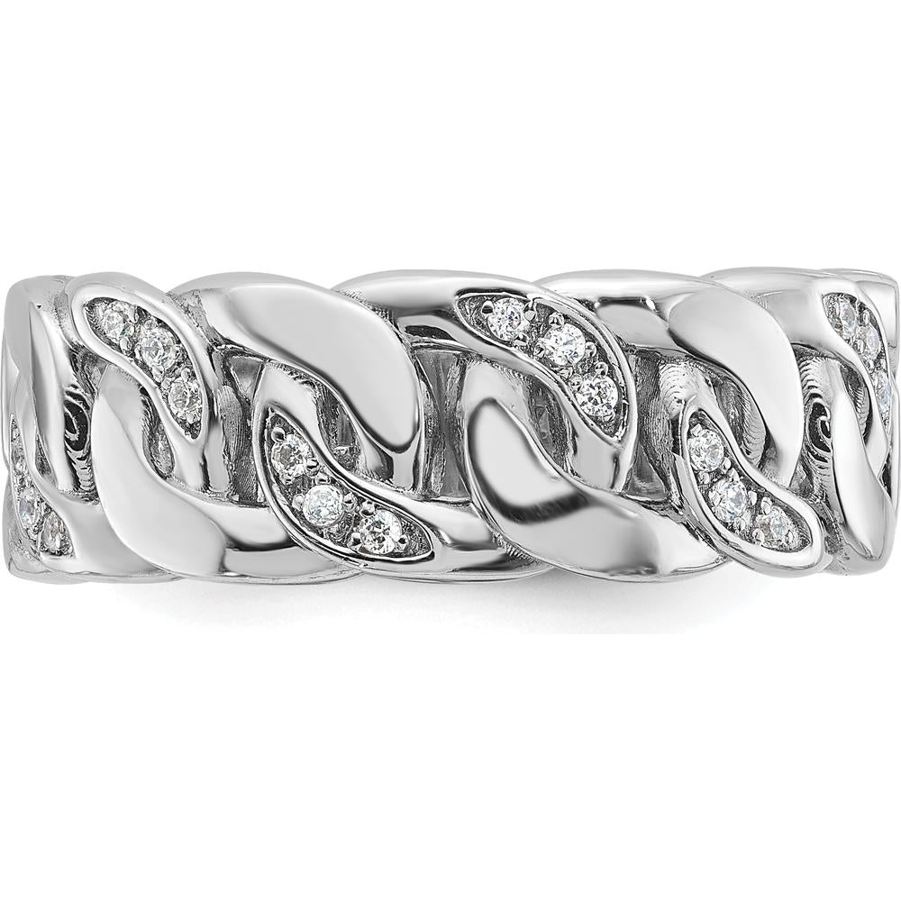 14K White Gold Men's Link Design Diamond Ring with 0.14 Carats Round Diamonds by IBGoodman