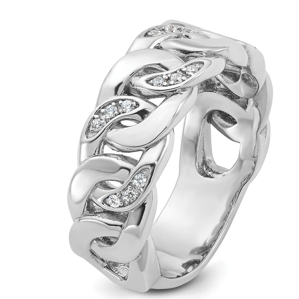 14K White Gold Men's Link Design Diamond Ring with 0.14 Carats Round Diamonds by IBGoodman