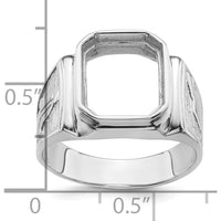 14K White Gold Men's Masonic Ring Mounting with Octagon 12x10mm Emerald-Cut Stone Setting by IBGoodman