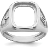 14K White Gold Men's Masonic Ring Mounting with Polished and Textured Design for 14x12mm Center Stone by Monteluci Fine Jewelry