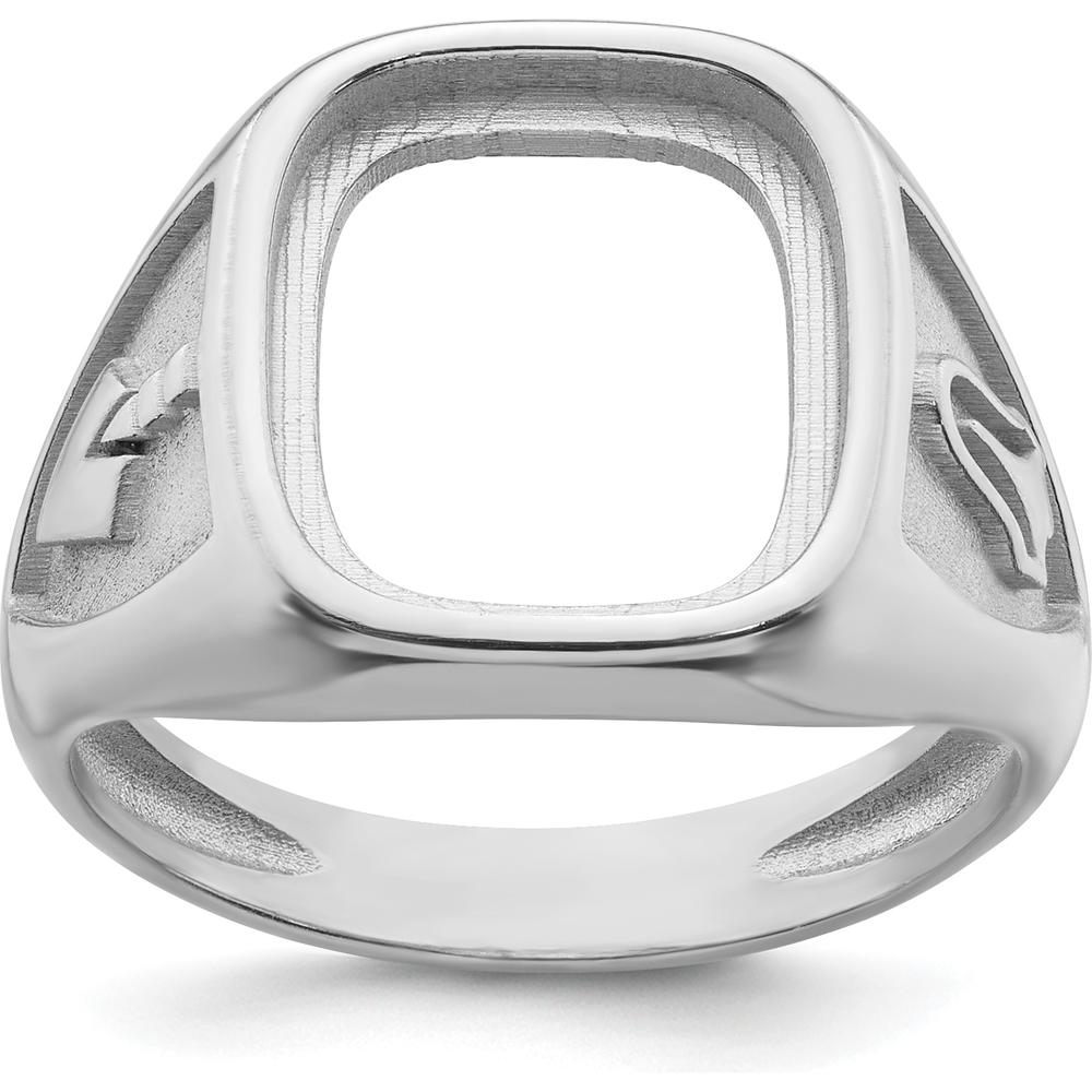 14K White Gold Men's Masonic Ring Mounting with Polished and Textured Design for 14x12mm Center Stone by Monteluci Fine Jewelry
