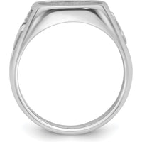 14K White Gold Men's Masonic Ring Mounting with Polished and Textured Design for 14x12mm Center Stone by Monteluci Fine Jewelry