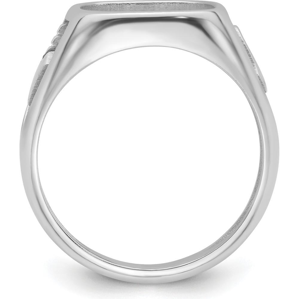 14K White Gold Men's Masonic Ring Mounting with Polished and Textured Design for 14x12mm Center Stone by Monteluci Fine Jewelry