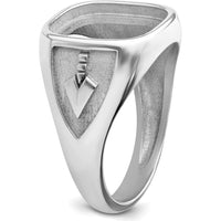 14K White Gold Men's Masonic Ring Mounting with Polished and Textured Design for 14x12mm Center Stone by Monteluci Fine Jewelry