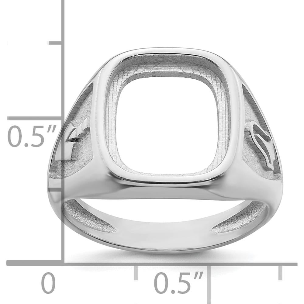 14K White Gold Men's Masonic Ring Mounting with Polished and Textured Design for 14x12mm Center Stone by Monteluci Fine Jewelry