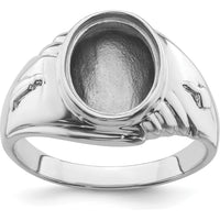 14K White Gold Men's Masonic Ring Mounting with Polished and Textured Finish for 12x10mm Oval Stone by Monteluci Fine Jewelry