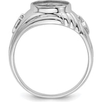 14K White Gold Men's Masonic Ring Mounting with Polished and Textured Finish for 12x10mm Oval Stone by Monteluci Fine Jewelry