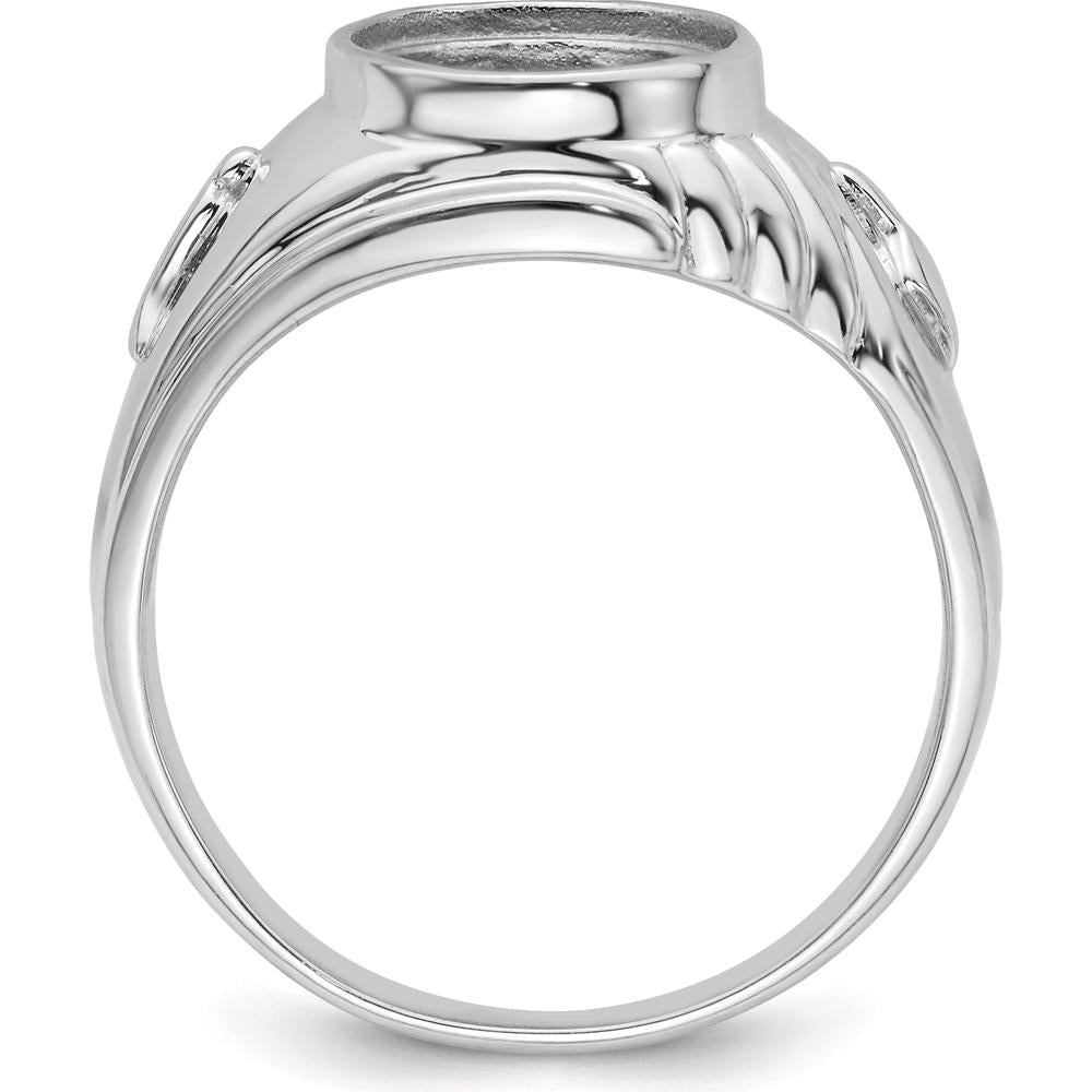 14K White Gold Men's Masonic Ring Mounting with Polished and Textured Finish for 12x10mm Oval Stone by Monteluci Fine Jewelry