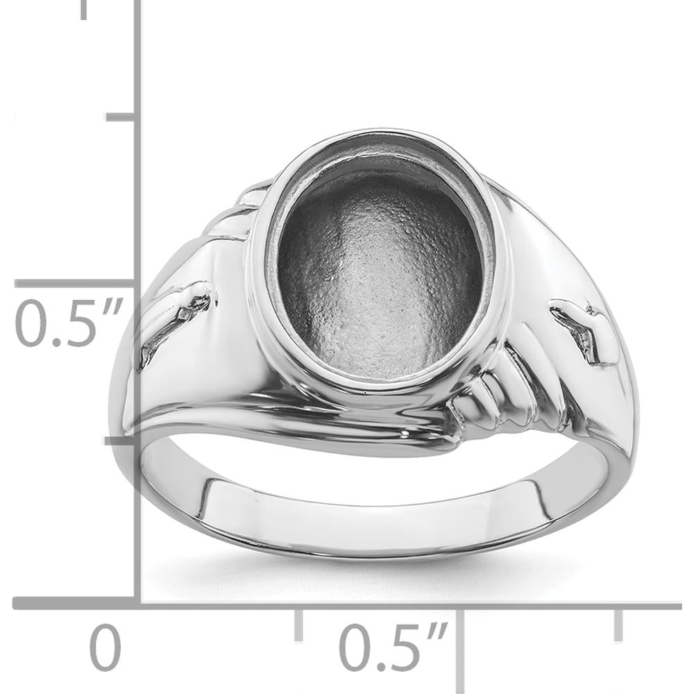 14K White Gold Men's Masonic Ring Mounting with Polished and Textured Finish for 12x10mm Oval Stone by Monteluci Fine Jewelry