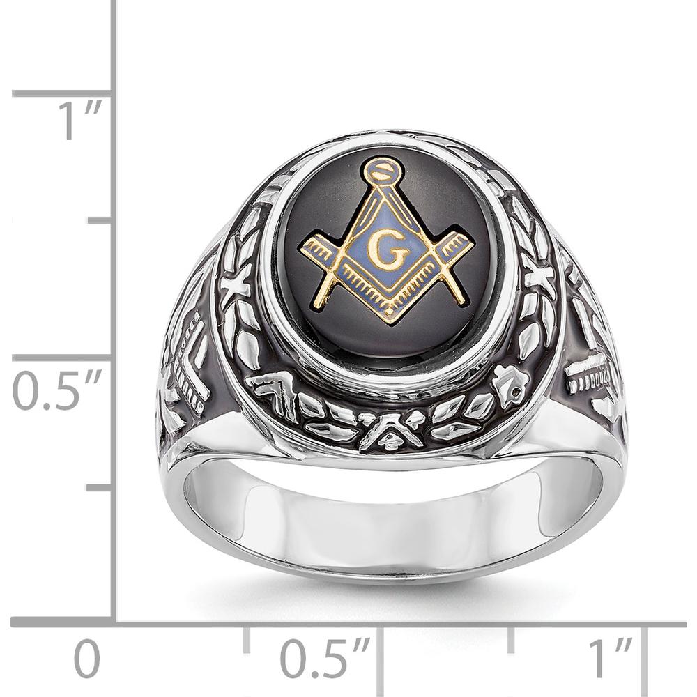 14K White Gold Men's Masonic Ring with 12x10mm Oval Black Onyx Center Stone by IBGoodman