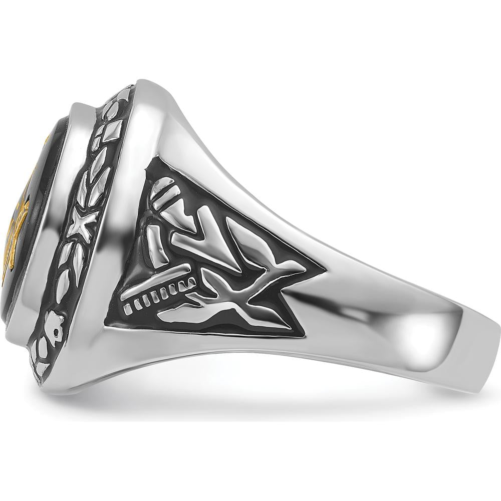 14K White Gold Men's Masonic Ring with 12x10mm Oval Black Onyx Center Stone by IBGoodman