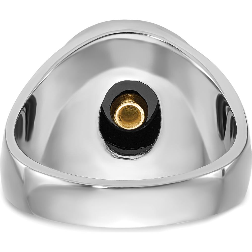 14K White Gold Men's Masonic Ring with 12x10mm Oval Black Onyx Center Stone by IBGoodman