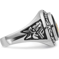 14K White Gold Men's Masonic Ring with 12x10mm Oval Black Onyx Center Stone by IBGoodman
