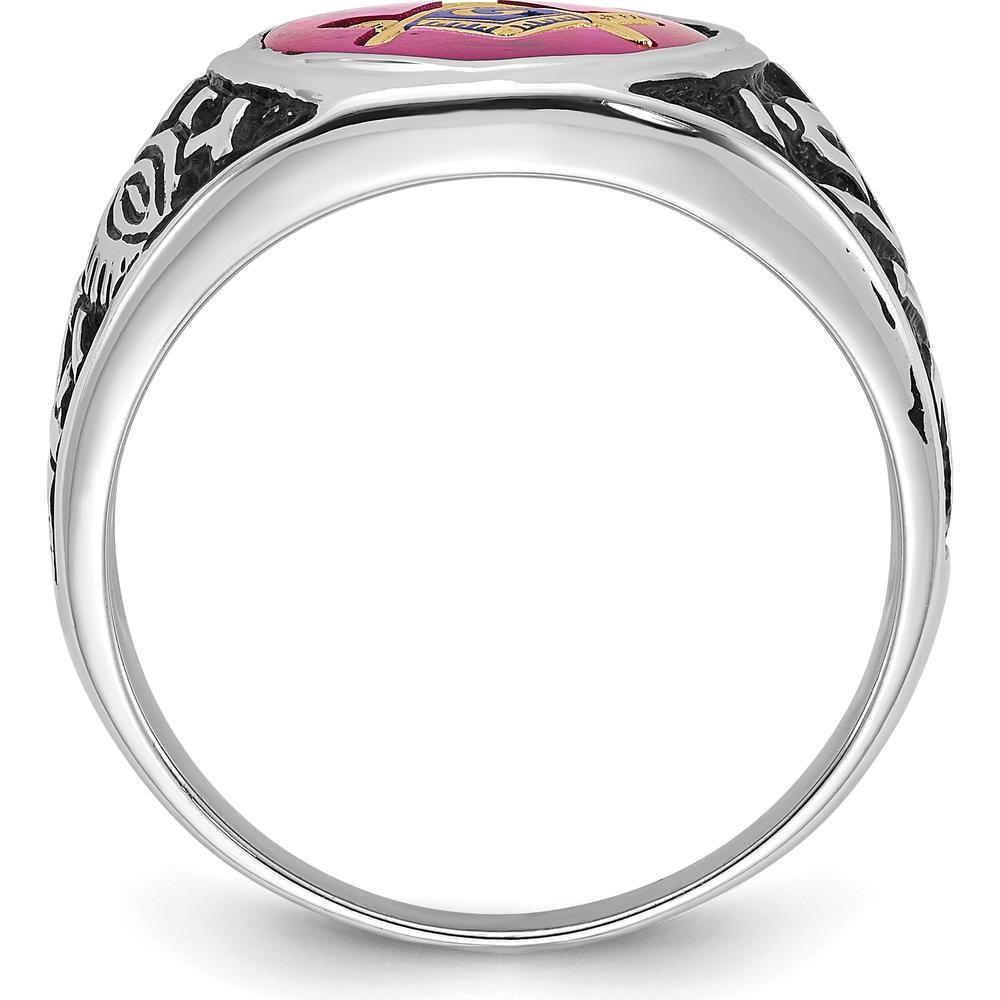 14K White Gold Men's Masonic Ring with 14x12mm Lab-Created Oval Ruby and Antiqued Detailing by IBGoodman