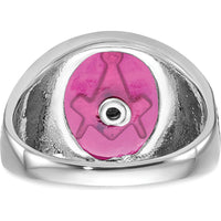 14K White Gold Men's Masonic Ring with 14x12mm Lab-Created Oval Ruby and Antiqued Detailing by IBGoodman