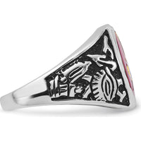 14K White Gold Men's Masonic Ring with 14x12mm Lab-Created Oval Ruby and Antiqued Detailing by IBGoodman