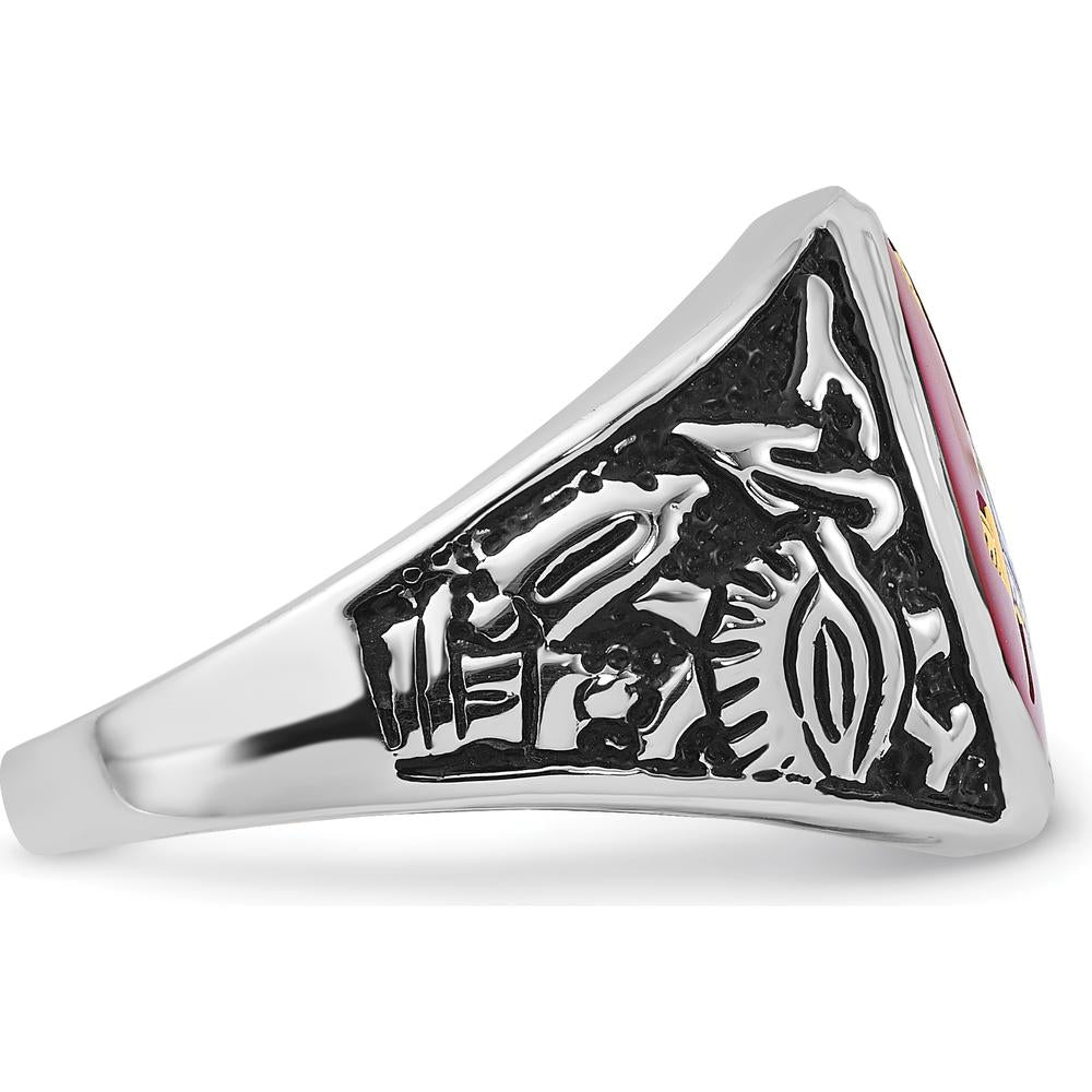 14K White Gold Men's Masonic Ring with 14x12mm Lab-Created Oval Ruby and Antiqued Detailing by IBGoodman