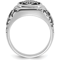 14K White Gold Men's Masonic Ring with Black Enamel and Round AA Quality Diamonds - 0.013 Carat Total Diamond Weight by IBGoodman