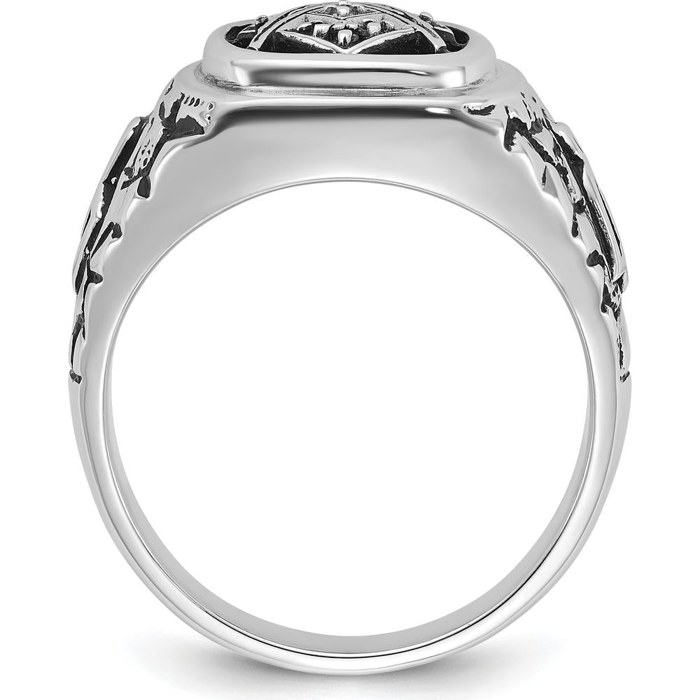 14K White Gold Men's Masonic Ring with Black Enamel and Round AA Quality Diamonds - 0.013 Carat Total Diamond Weight by IBGoodman