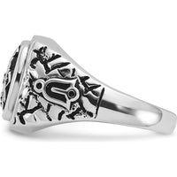 14K White Gold Men's Masonic Ring with Black Enamel and Round AA Quality Diamonds - 0.013 Carat Total Diamond Weight by IBGoodman