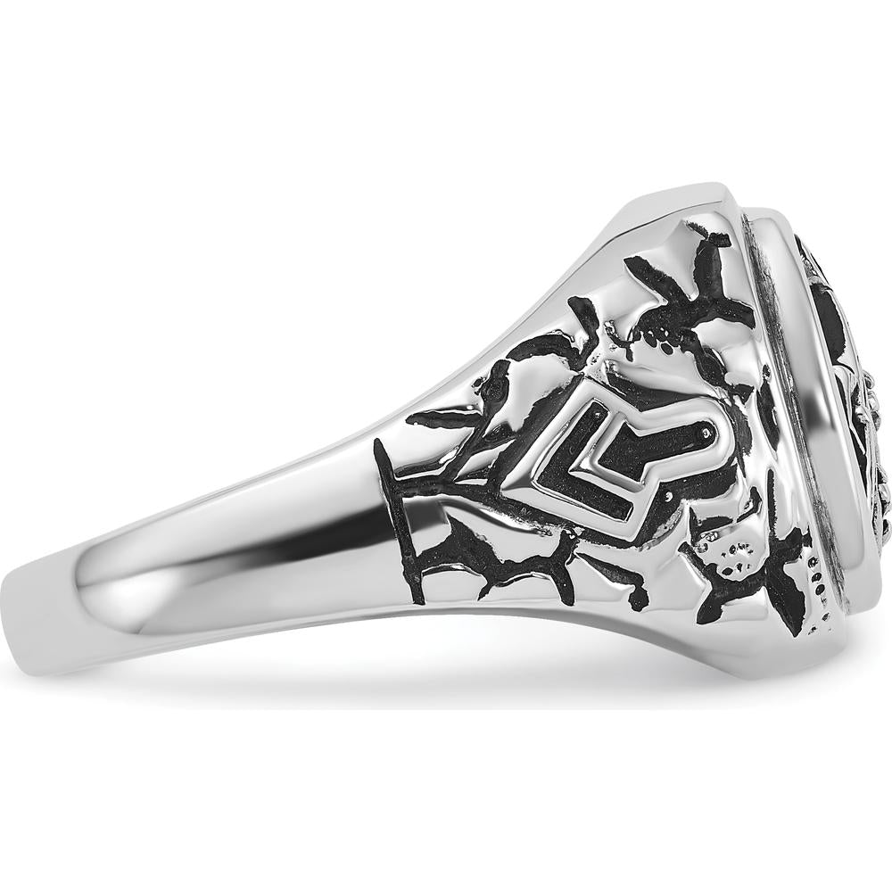 14K White Gold Men's Masonic Ring with Black Enamel and Round AA Quality Diamonds - 0.013 Carat Total Diamond Weight by IBGoodman
