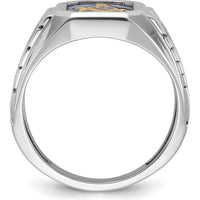 14K White Gold Men's Masonic Ring with Blue Enamel and Lab Created Sapphire - 12x10mm Octagonal Cut by IBGoodman