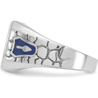 14K White Gold Men's Masonic Ring with Blue Enamel and Lab Created Sapphire - 12x10mm Octagonal Cut by IBGoodman