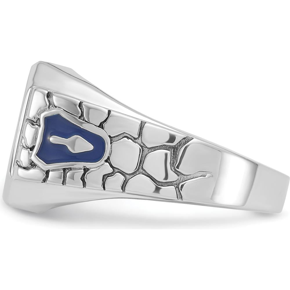 14K White Gold Men's Masonic Ring with Blue Enamel and Lab Created Sapphire - 12x10mm Octagonal Cut by IBGoodman