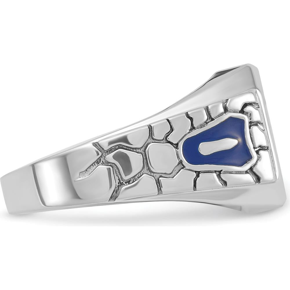 14K White Gold Men's Masonic Ring with Blue Enamel and Lab Created Sapphire - 12x10mm Octagonal Cut by IBGoodman