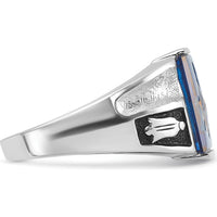 14K White Gold Men's Masonic Ring with Cushion-Cut Blue Imitation Spinel and Black Enamel Detailing by Monteluci Fine Jewelry