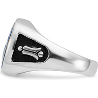 14K White Gold Men's Masonic Ring with Imitation Blue Spinel and Black Enamel - Cushion Cut Spinel by IBGoodman