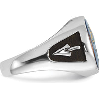 14K White Gold Men's Masonic Ring with Imitation Blue Spinel and Black Enamel - Cushion Cut Spinel by IBGoodman