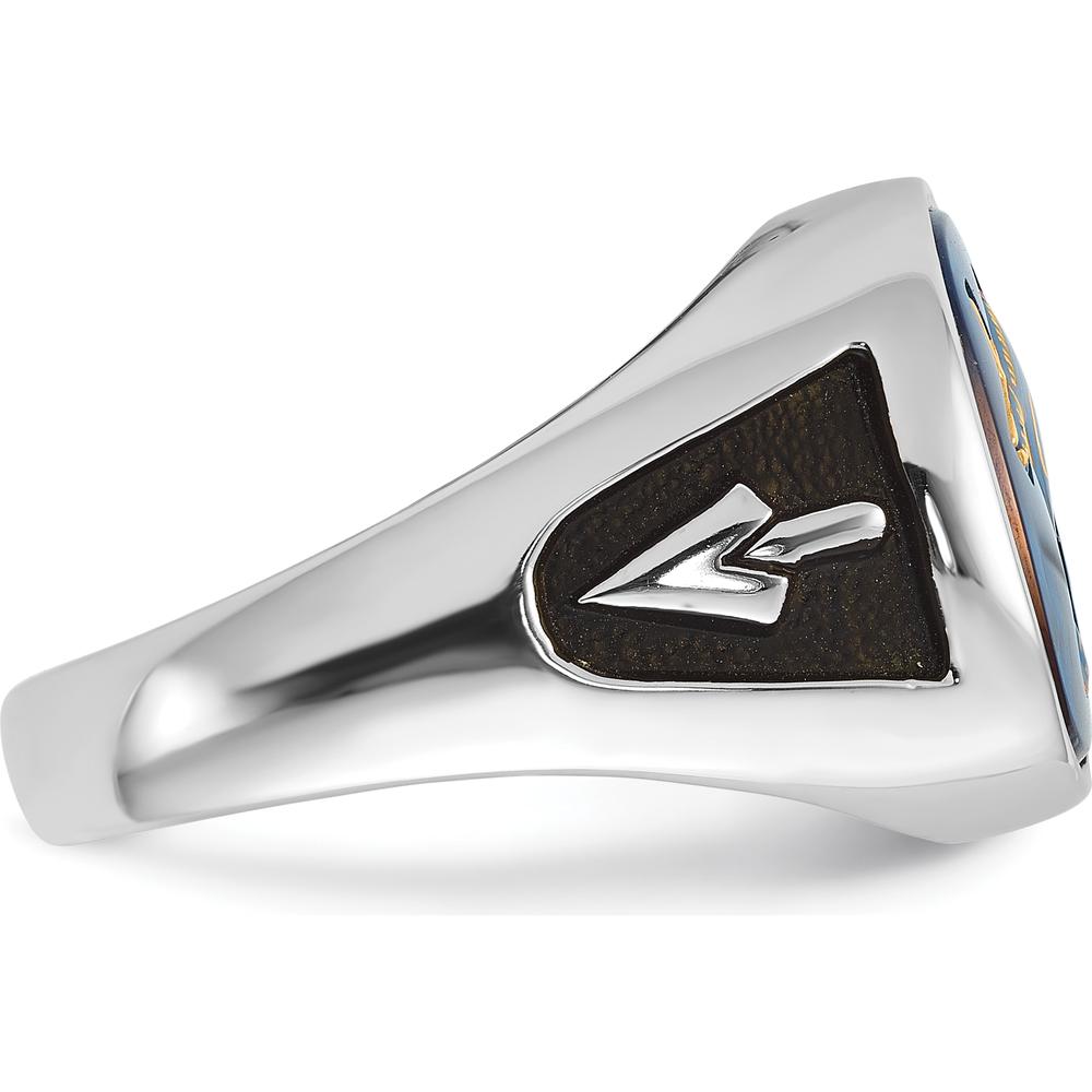 14K White Gold Men's Masonic Ring with Imitation Blue Spinel and Black Enamel - Cushion Cut Spinel by IBGoodman