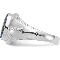 14K White Gold Men's Masonic Ring with Oval Blue Imitation Spinel and Gold Compass Motif by Monteluci Fine Jewelry