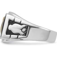 14K White Gold Men's Masonic Ring with Polished and Textured Black Enamel and Onyx - Cushion Cut, 12x10mm by IBGoodman